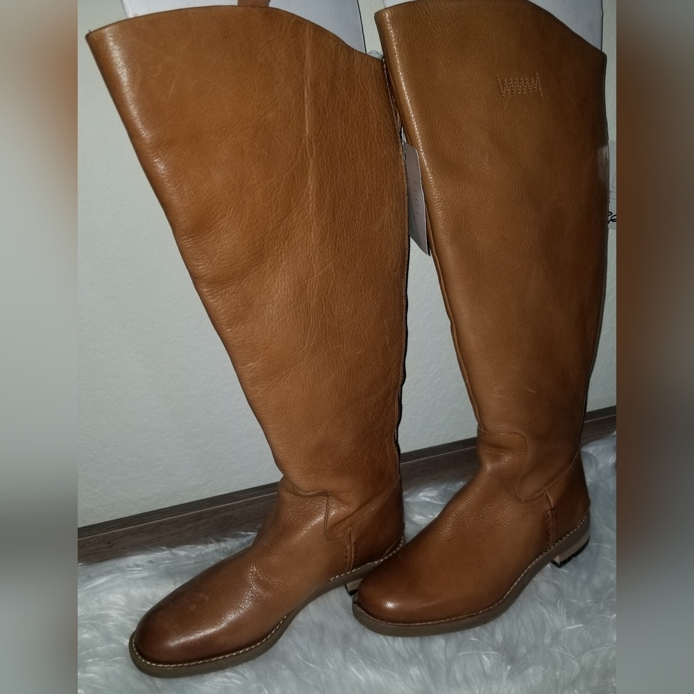 📣 Franco Sarto Brown Leather Riding  Boots Wide Calf Franco Meyer 7-7.5👢🆕 😍 - Picture 6 of 7